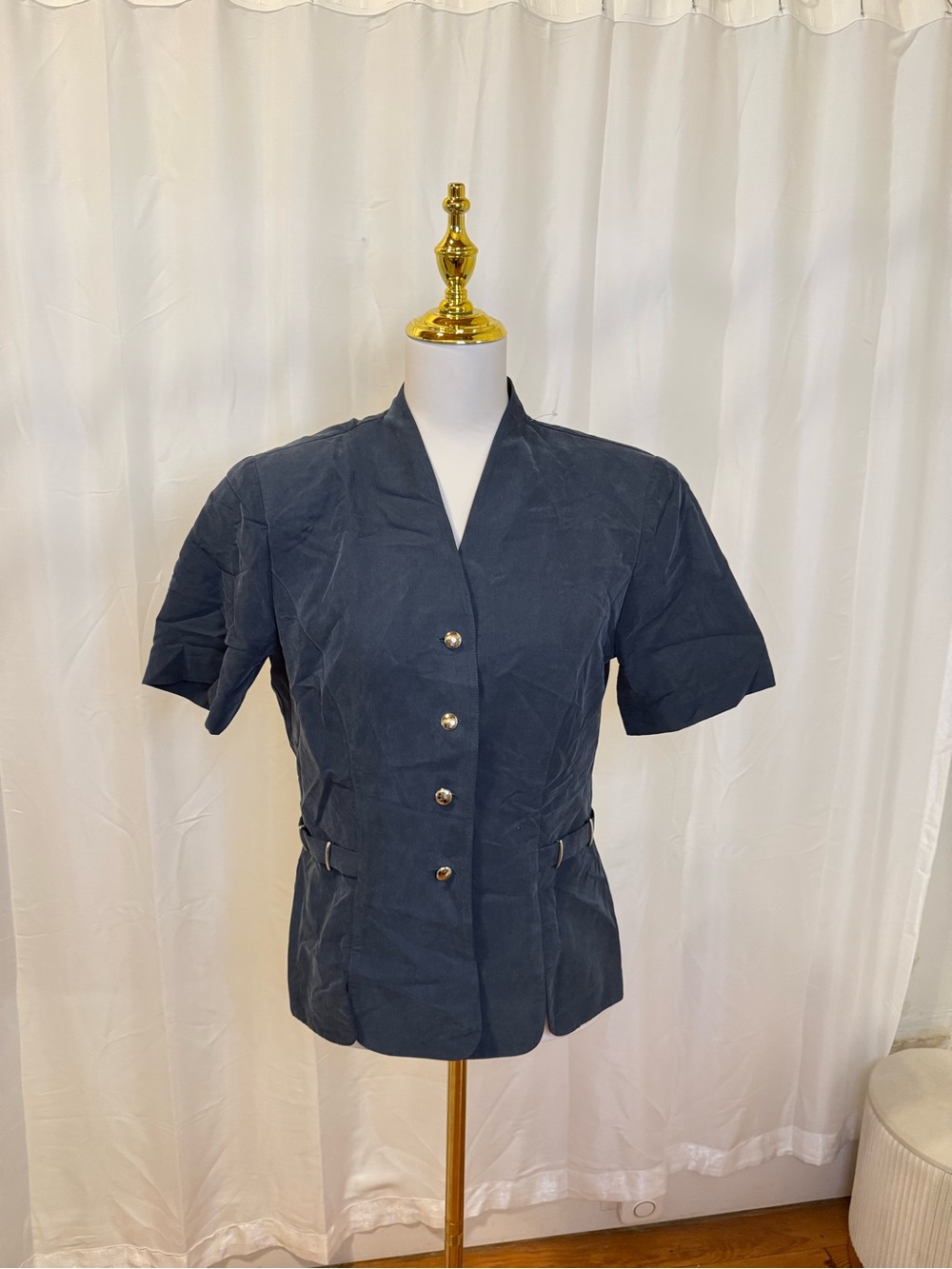 dressbarn Blue Button-Front Short Sleeve Blazer